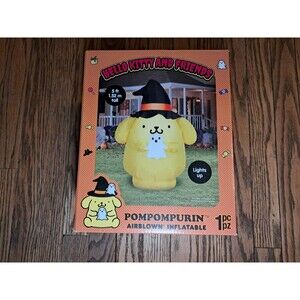 Hello Kitty Pompompurin Witch Hat & Ghost Light Up Halloween Yard Inflatable 5ft